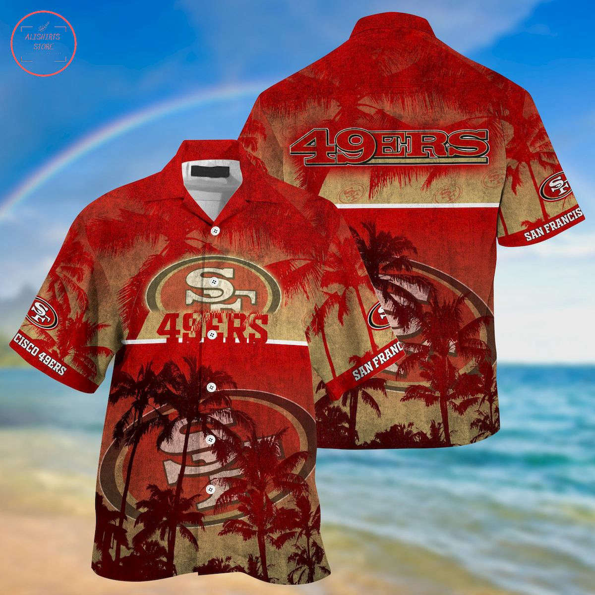 San Francisco 49ers Palm Hawaiian Shirt San Francisco 49ers Palm Hawaiian Shirt