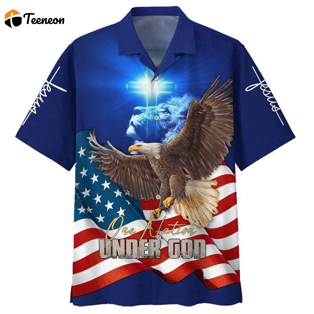 One Nation Under God Jesus Eagle American Flag Hawaiian Shirt One Nation Under God Jesus Eagle American Flag Hawaiian Shirt